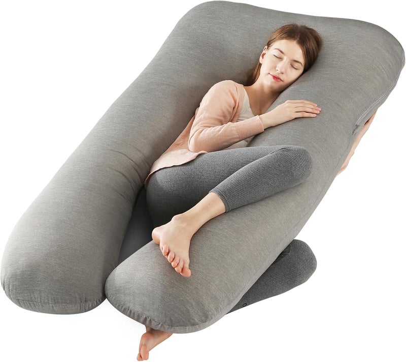Amagoing Pregnancy Pillows with Cooling Cover, U-Shape Full Body Pillow for Sleeping, Support for Back, Legs, Belly, HIPS for Pregnant Women, Maternity Pillow for Adults, Dark Grey Cooling - Image 1